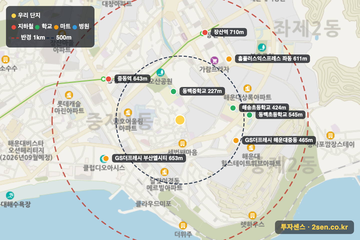 동남하이츠맨션 반경 1km 입지 지도(지하철·학교·마트)