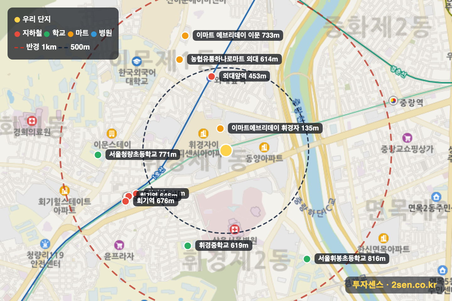 롯데낙천대 반경 1km 입지 지도(지하철·학교·마트)