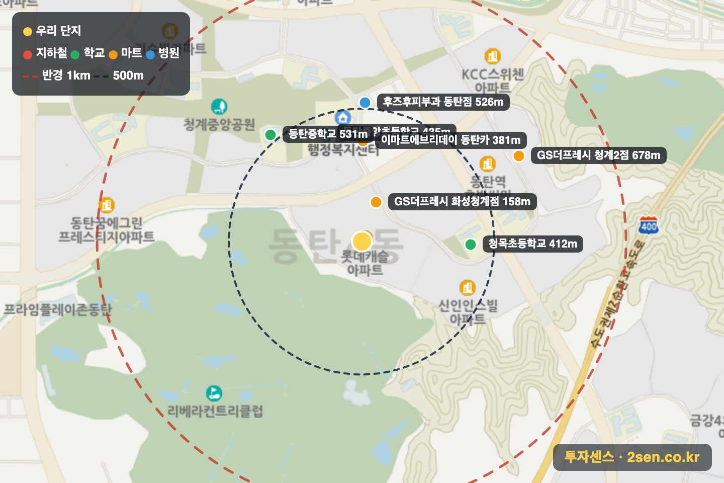 롯데캐슬 알바트로스 반경 1km 입지 지도(지하철·학교·마트)