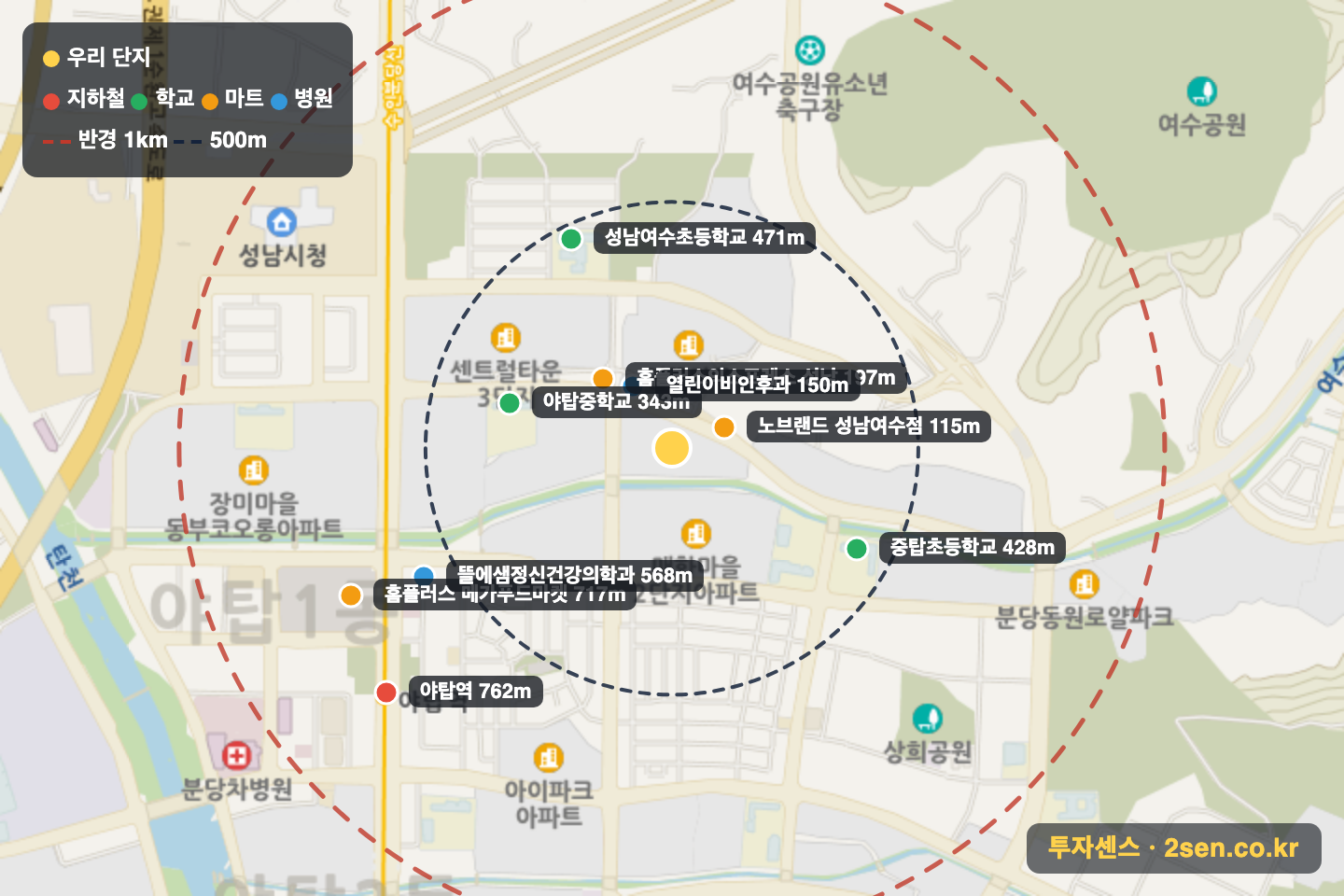 매화마을공무원1 반경 1km 입지 지도(지하철·학교·마트)
