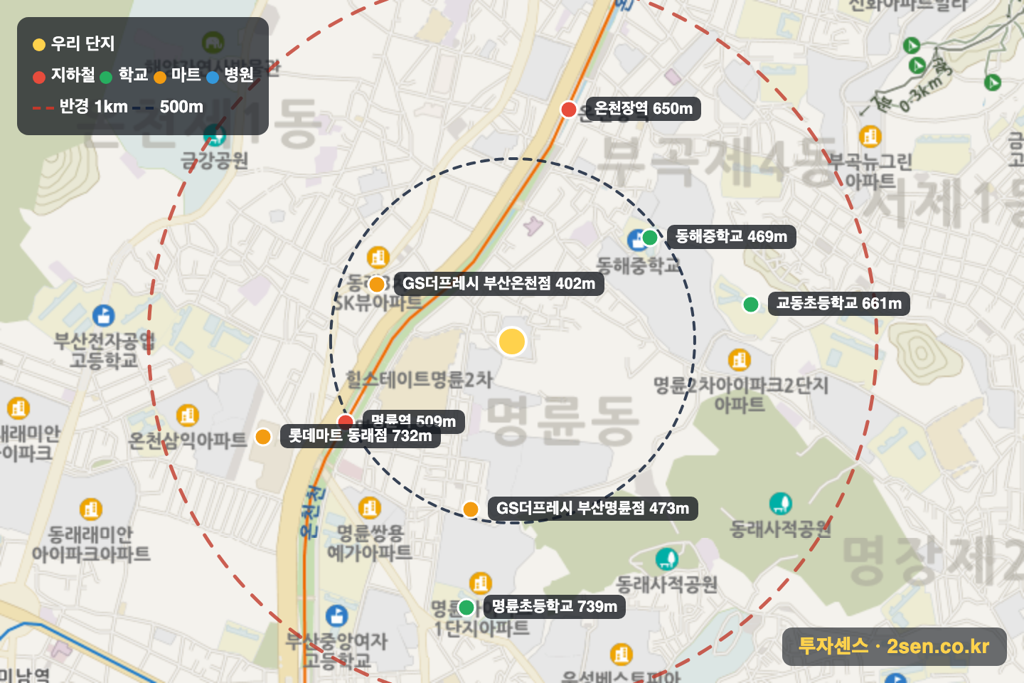 명륜동SK-VIEW 반경 1km 입지 지도(지하철·학교·마트)
