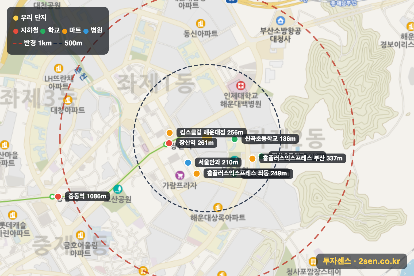 벽산1 반경 1km 입지 지도(지하철·학교·마트)