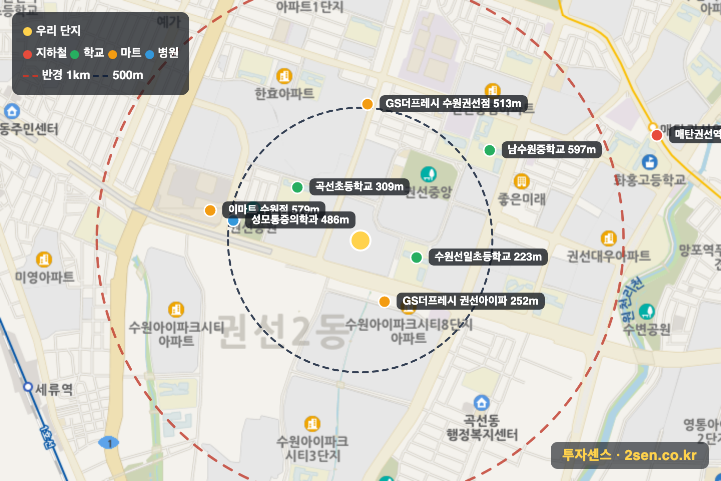 보성,유원 반경 1km 입지 지도(지하철·학교·마트)