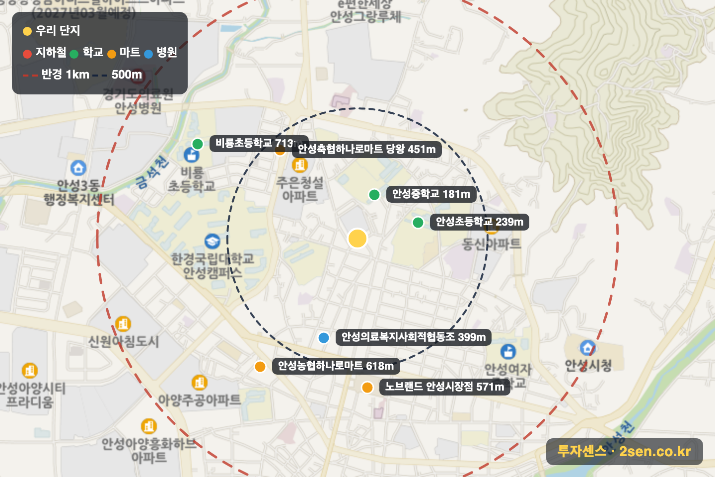 삼부 반경 1km 입지 지도(지하철·학교·마트)