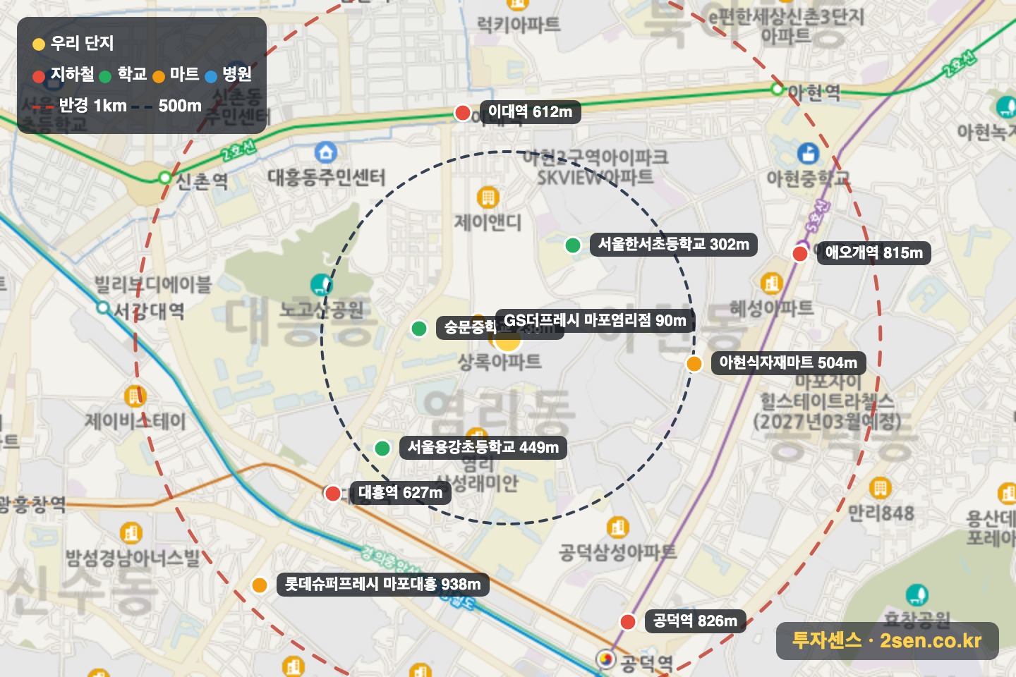 상록 반경 1km 입지 지도(지하철·학교·마트)