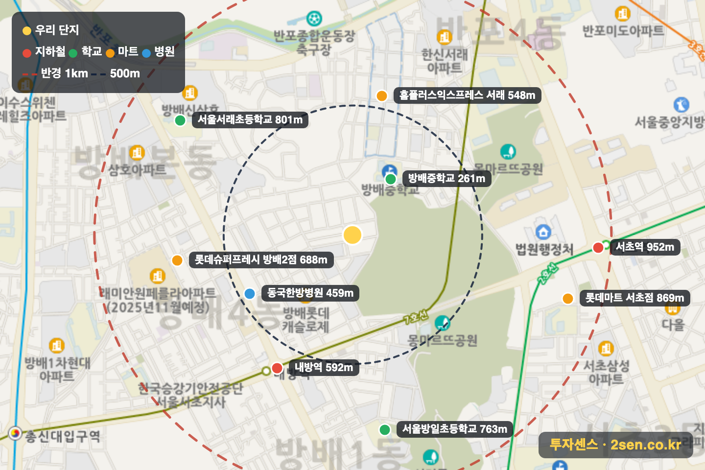 성지라빌레뜨B 반경 1km 입지 지도(지하철·학교·마트)