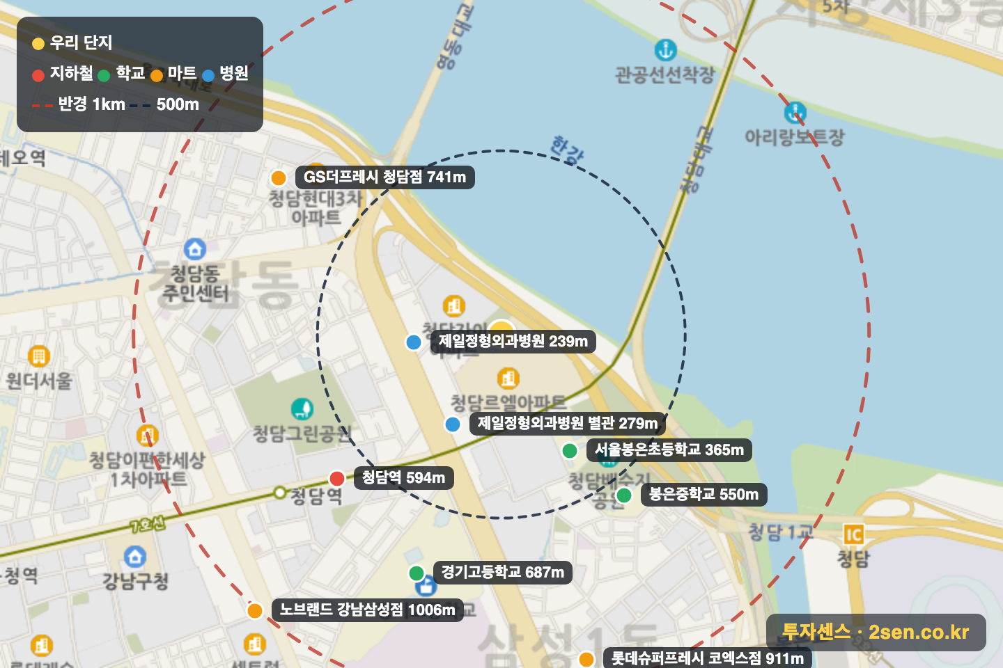 신동아(22) 반경 1km 입지 지도(지하철·학교·마트)