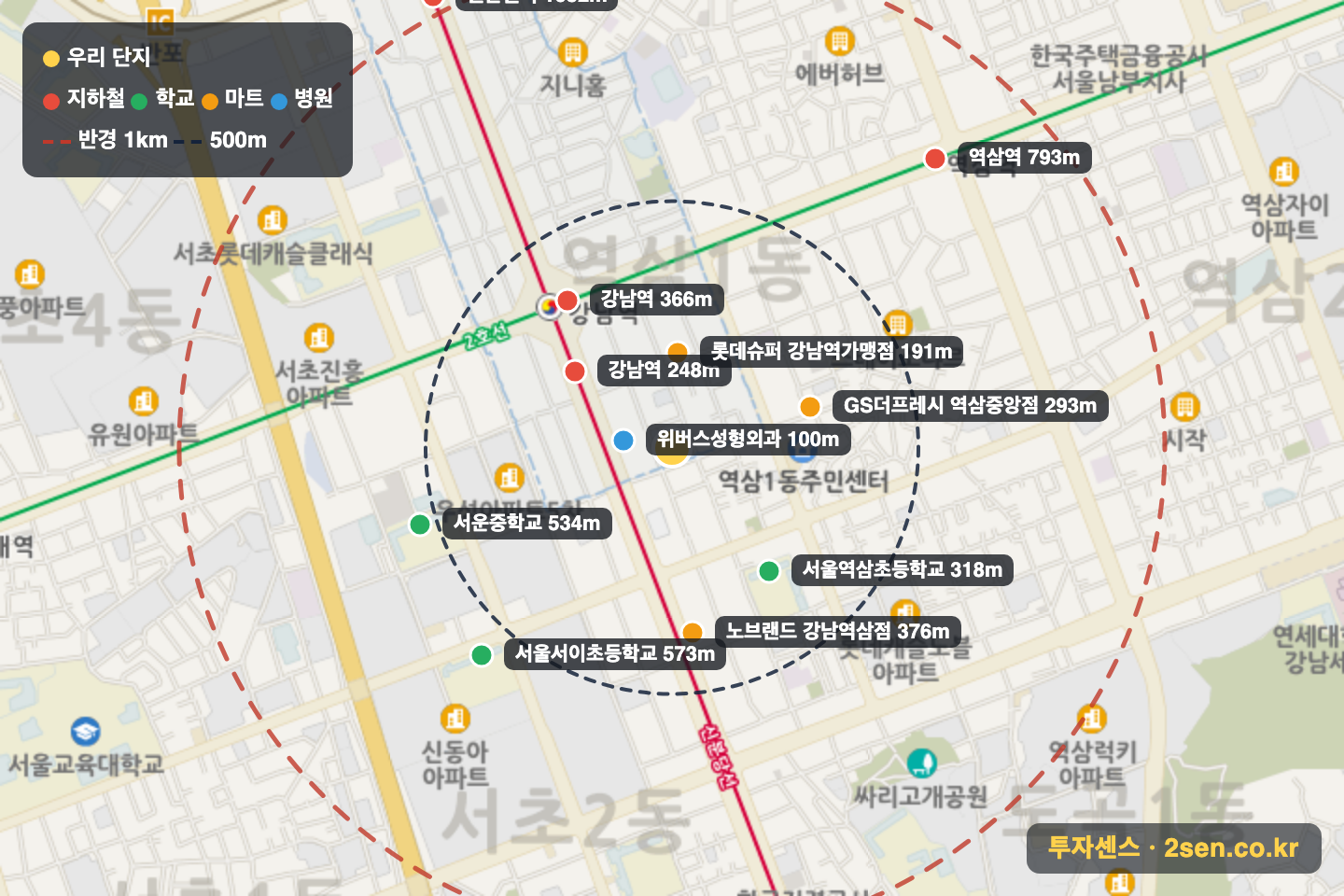 쌍용플레티넘밸류 반경 1km 입지 지도(지하철·학교·마트)