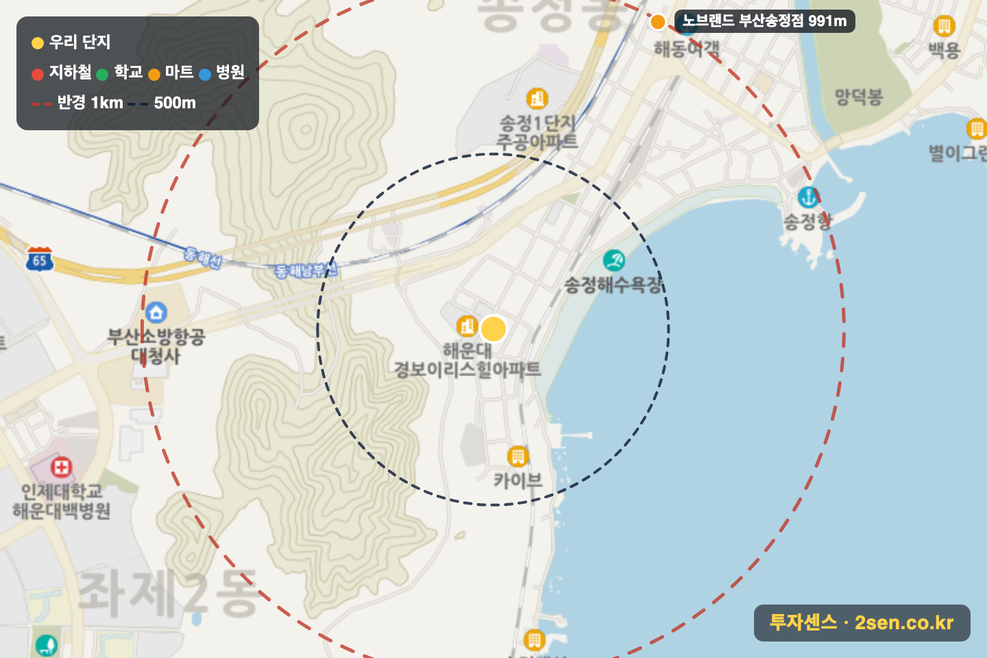 협성파라다이스 반경 1km 입지 지도(지하철·학교·마트)